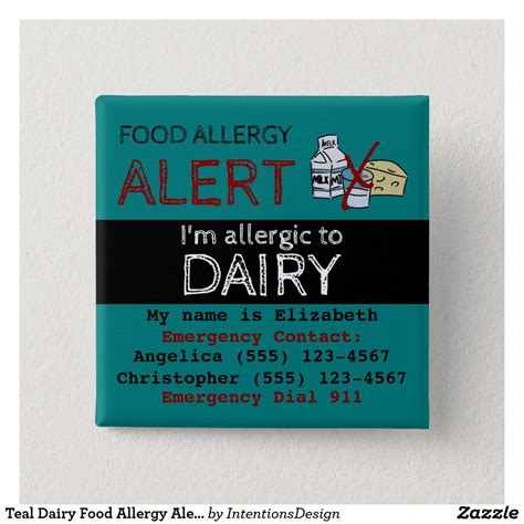 Teal Dairy Food Allergy Alert Label Button Zazzle Food Allergy