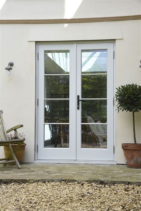French Doors In Calm Grey With A Black Cottage Handle And 18mm Astragal