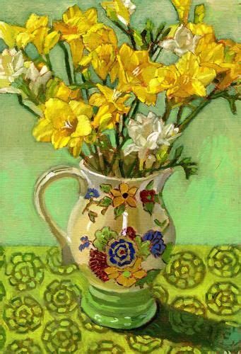 Daily Paintworks Freesias In Vintage Jug Original Fine Art For