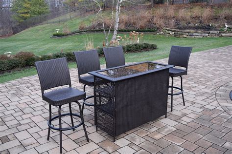 Oakland Living Elite All Weather Resin Wicker 5 Pc Bar Set With 4