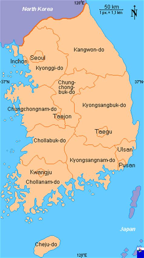 Lalawigan ng timog korea (tl); Clickable map of South Korea