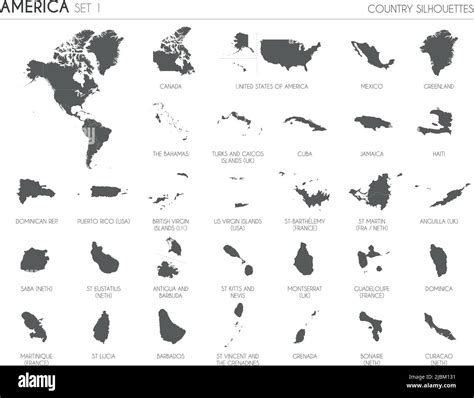 Set Of 30 High Detailed Silhouette Maps Of American Countries And