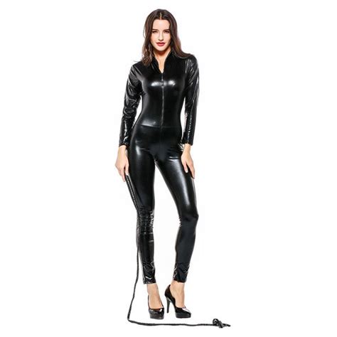Free Size Solid Black Hot Fetish Lingerie Catwoman Cosplay Costumes