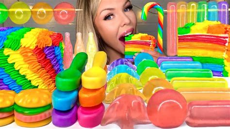Asmr Rainbow Food Crepe Cake Sour Candy Edible Spoon Jelly Mukbang