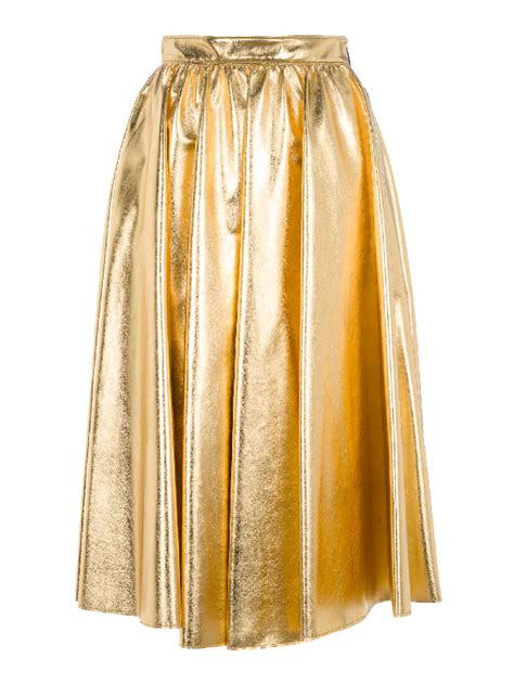Msgm Metallic Pleated Skirt In Gold Modesens