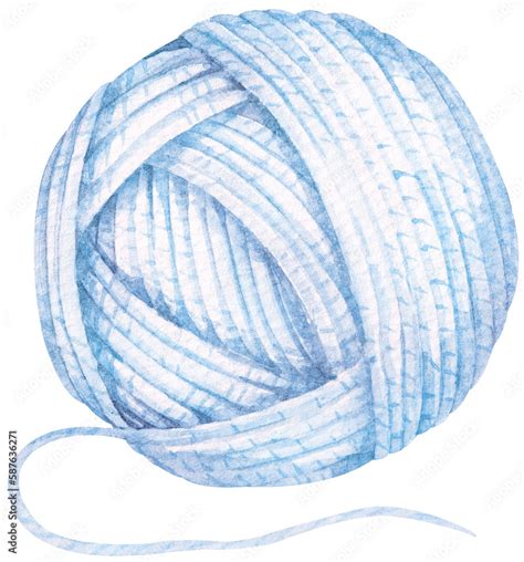 Watercolor Ball Of Yarnblue Ball Of Woolcute Pattern Symbol Of