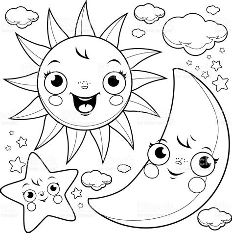 Sun Moon Stars Coloring Pages  Coloring Home
