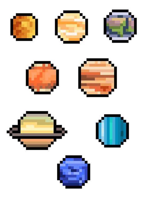 Pixel Planets Set Of 8 Sticker By Chelsea Saunders Pixel Art Grid