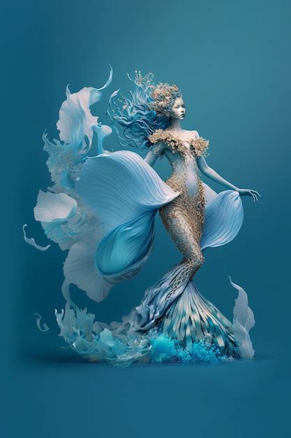 Premium Ai Image Full Shot Beautiful Mermaid Posing Underwater