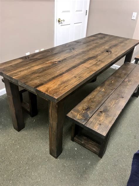 Rustic 7ft Farmhouse Table With Benches Brown Dining Set Etsy