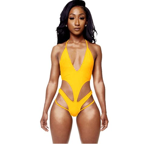 Sexy Cut Out One Piece Swimsuit Plunge V High Cut Strappy One Piece