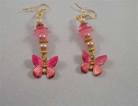 Butterfly Earrings With Flower Drops By Tsusencollectibles On Etsy