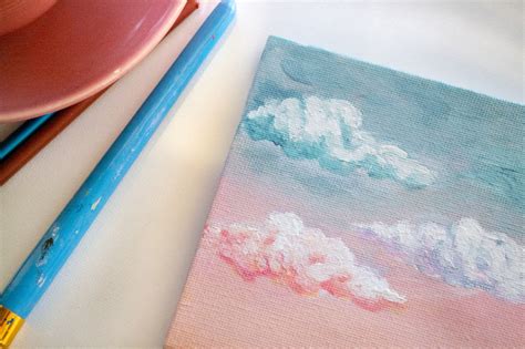 Pastel Pink And Blue Cloud Acrylic Painting On A Mini Canvas Mini
