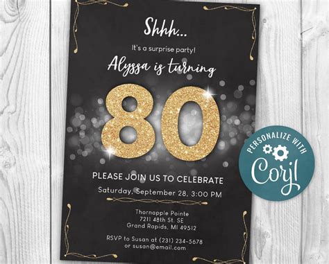 Editable 80th Birthday Party Invitation Template 80 A