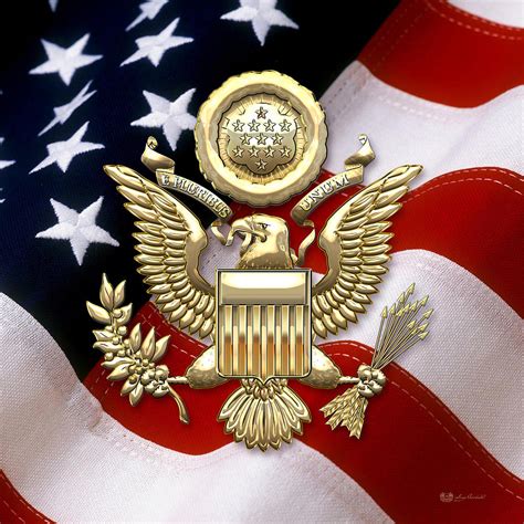 U S A Great Seal In Gold Over American Flag Digital Art By Serge