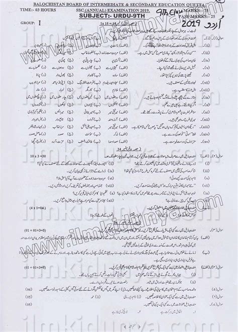 Past Paper Quetta Board Th Class Urdu Objective And SexiezPix Web Porn