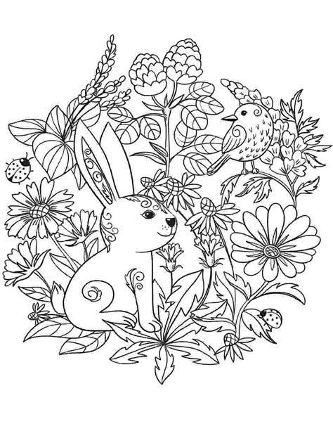 Bloemenpatroon Op Konijn En Vogel Kleurplaten Bunny Kleurplaten