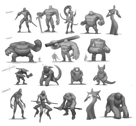 Creature Sketches Game Character Design Cartoon Body Concept Art