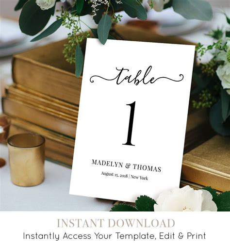 Table Number Card, Printable Wedding Table Card Template, Table Seating