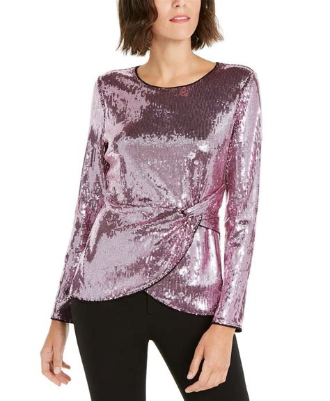 Inc International Concepts Womens Twisted Sequined Top Purple Size 2