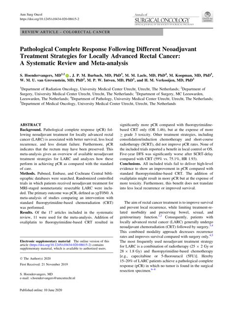 Pdf Pathological Complete Response Following Different Neoadjuvant