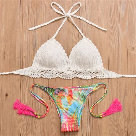 White Bikini Swimwear Crochet Beach Bathing Suit Halter Sexiezpix Web Porn
