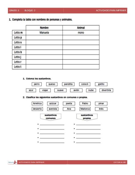 Actividades Para Imprimir Ejemplo Tercer Grado De Primaria