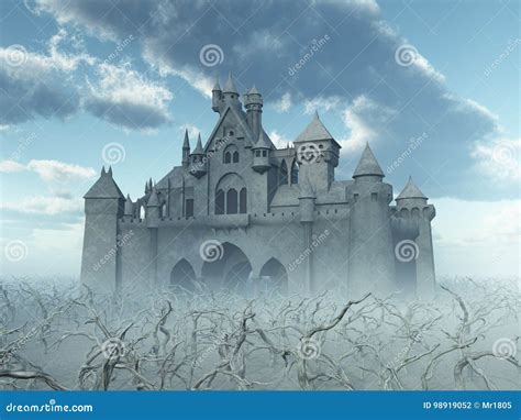 Castle And Dead Trees In The Fog Stock Illustration Illustration Of