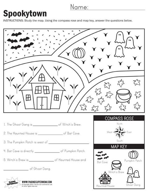 Reflection worksheets have a variety of exercises to graph images across the line of reflection and skills to write the coordinates of the reflected image. Spookytown Map Worksheet | Map skills worksheets, First ...