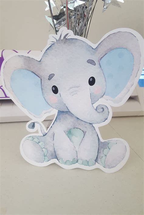 Blue Elephant Baby Shower Decor Baby Elephant Cutout Party Etsy In