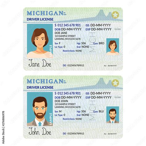 Vector Template Of Sample Driver License Plastic Card For Usa Michigan