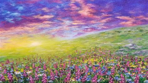 Sunset Wildflower Landscape Acrylic Painting Live Tutorial Watercolor