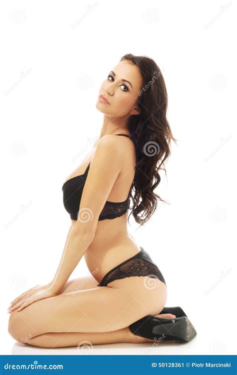 Side View Woman In Lingerie Sitting On Knees Stock Image Image 50128361