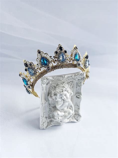 Gold Opal Crown Light Blue Tiara Bridal Wedding Swarovski Etsy Sweden