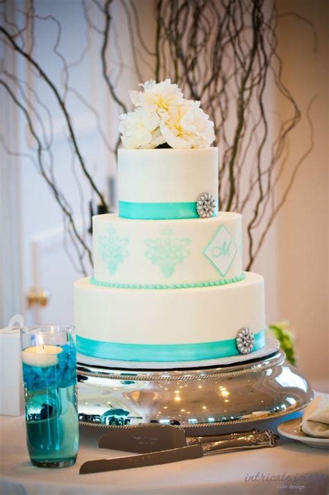 Cute White And Turquoise Wedding Cake Tiffany Blue Wedding Cake