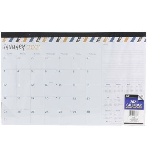 Jot 2021 Monthly Desk Pad Calendar 11 X 17 Striped Top Calendar