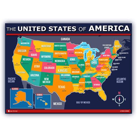 Buy Of Usa For Kids 18x24 Laminated 50 States And Capitals Large