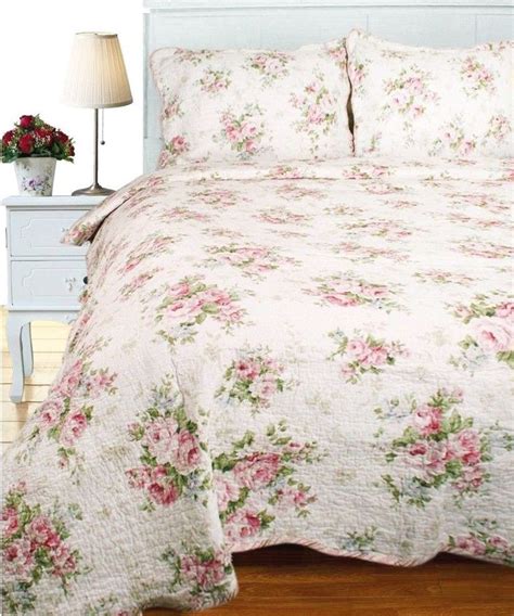 Spring Pink Rose Full Queen Quilt Set Cottage Shabby Roses Chic