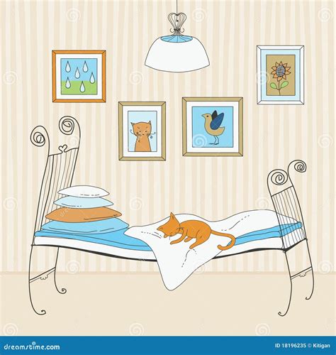 Cat Sleeping On Bed Stock Vector Illustration Of Forge 18196235