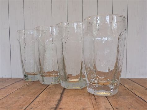 Vintage Libbey Chivalry Clear 5 Tumbler Glasses Set Of 4 Flat Paneled 12 Oz