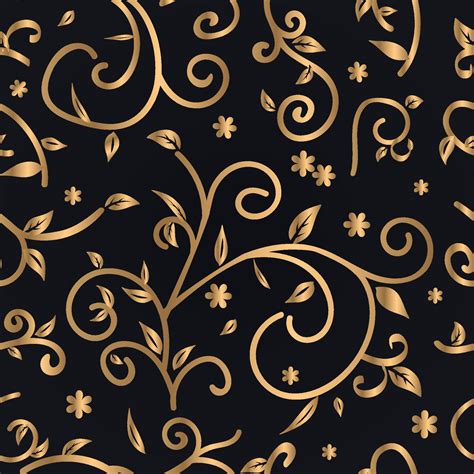 Gold Seamless Pattern Of Abstract Flowers Leaves Vector Illustration