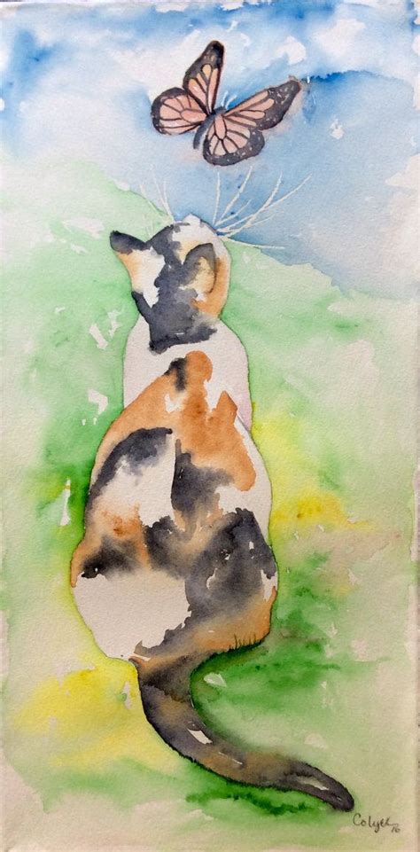 Calico Cat And Butterfly Etsy Butterfly Watercolor Monarch