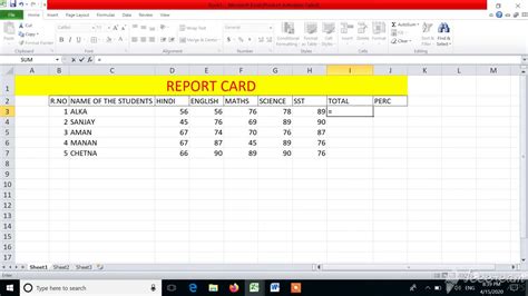How To Create Report Card Marksheet Using Ms Excel Sum And Percentage