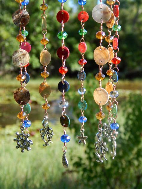Shell Wind Chime Sea Inspired Shell Mobile With Sparkly Glass Beads And Sea Life Charms Shell