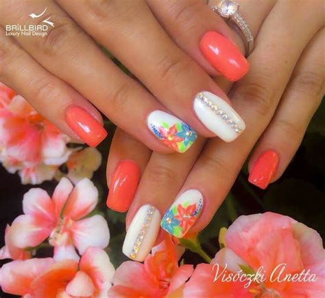 It is ideal for women starting to learn about hawaiian flower nail design. Melon orange white blue Hawaiian flowers nails | Floral ...