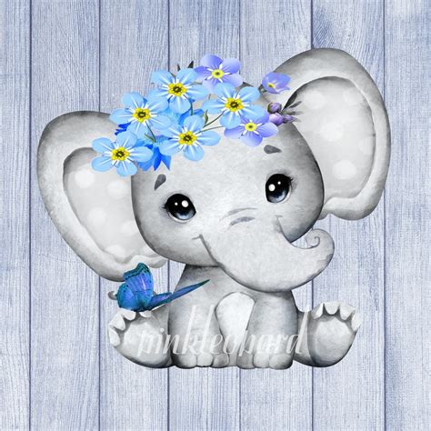 Cute Floral Baby Elephant Png Sublimation Design Pink Flowers Etsy