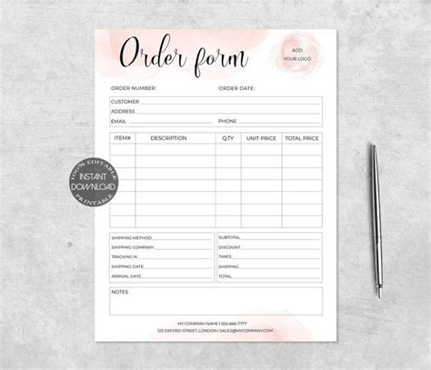 Editable Order Form Small Business Forms Craft Order Forms Etsy