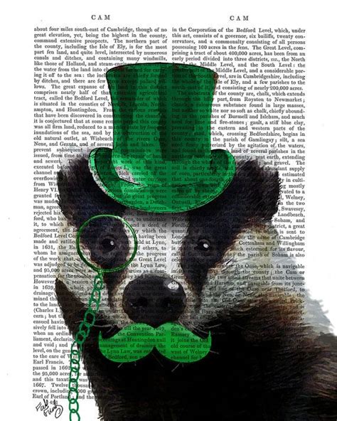 Badger With Moustache Art Print Vintage Dictionary Page Book Art
