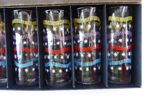 1950s Sherdley Six Slim Jims Drinking Glasses Abstract Design Probably By Alexander Hardie