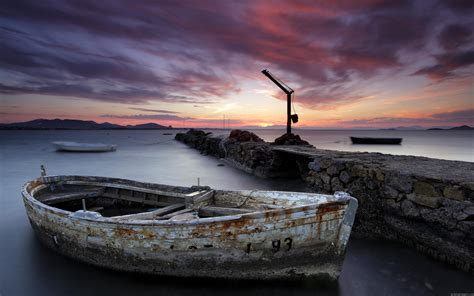 Old Boat At Sunset Wallpaper Nature And Landscape